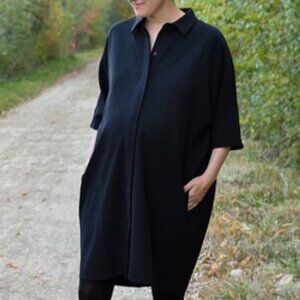 Oriane Grace Maternity Button Down Tunic Dress Black Style #2060 w/ Pockets sz S